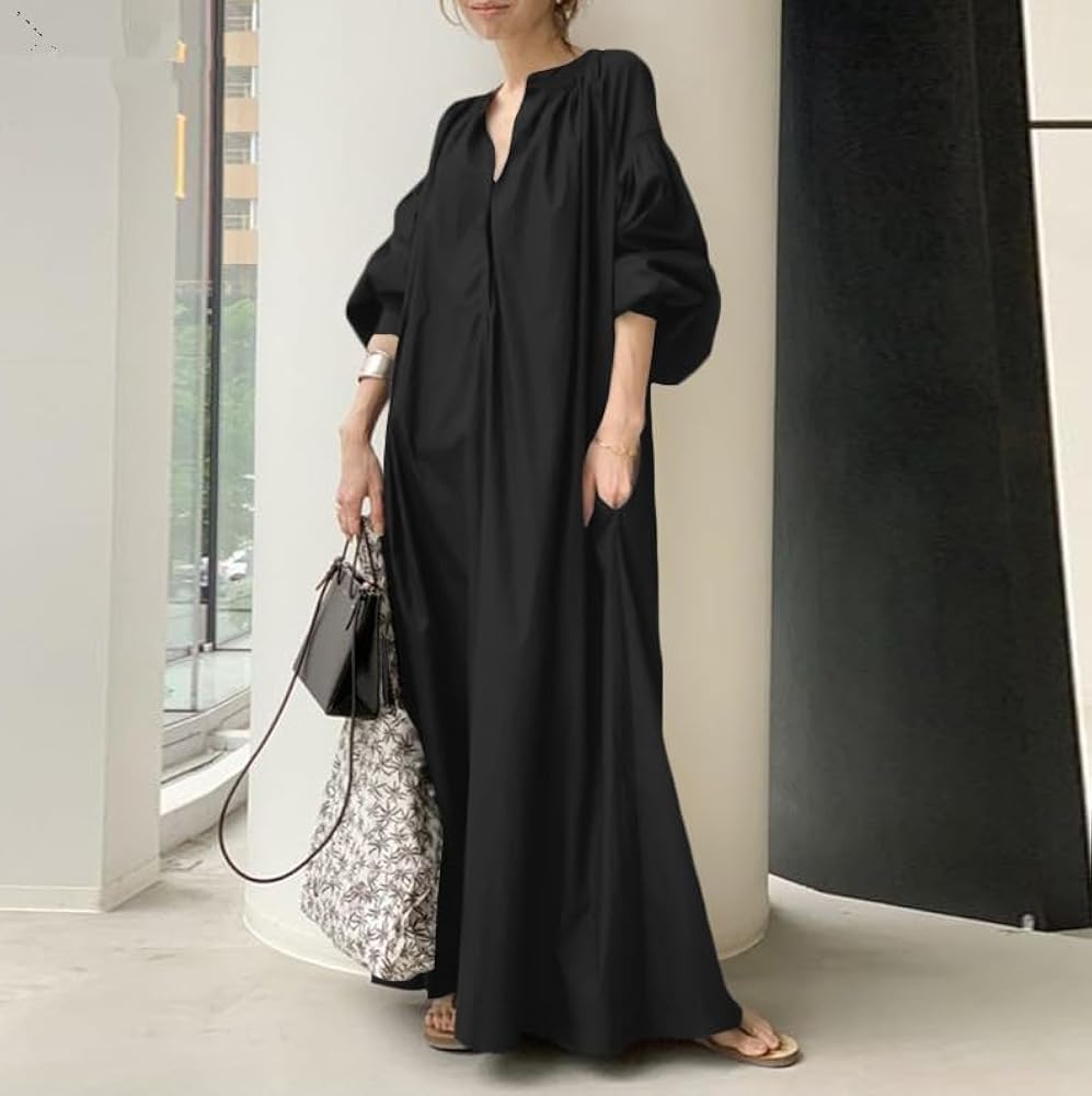 Long Sleeve Plus Size Dress for Women Casual V Neck Solid